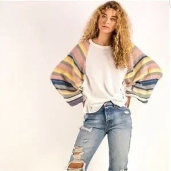 NWT Free People Rainbow Dreams Thermal Top with Balloon Sleeves | Size Medium - Picture 3 of 12